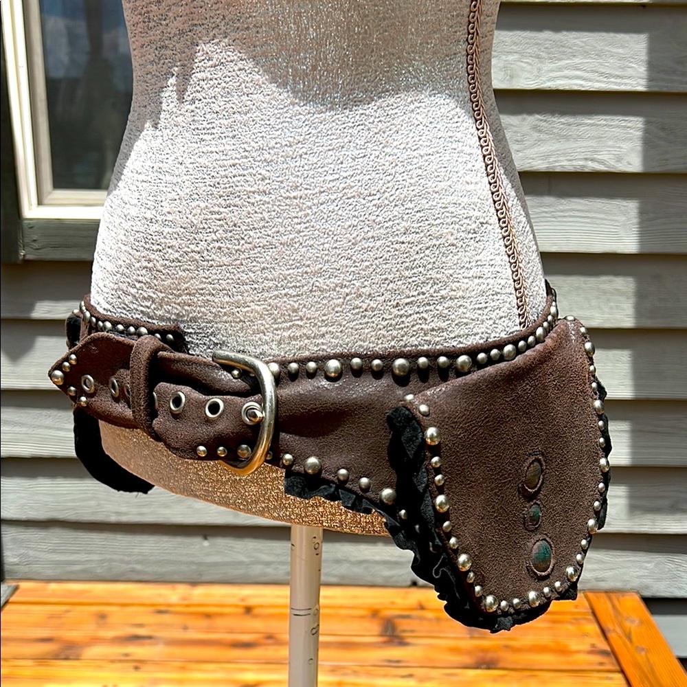 Custom hand-crafted leather festival Burning Man Cosplay belt waist hip bag 34”